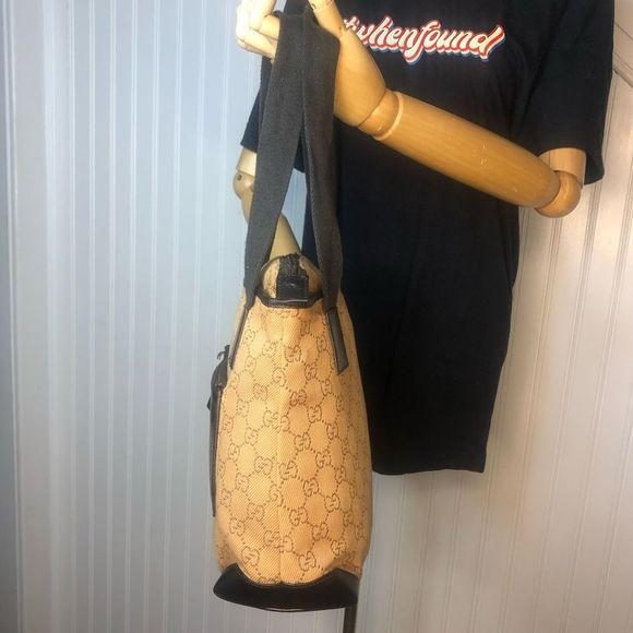 Vintage GUCCI GG Monogram Canvas Leather Top Zipper Close Shoulder Bag - Picture 5 of 17